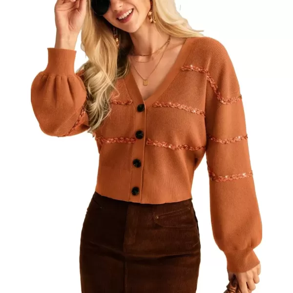 imageGRACE KARIN Cardigan Sweaters for Women Open Front 2024 Fall Sequin Long Lantern Sleeve Oversized Cropped Chunky OutwearOrange