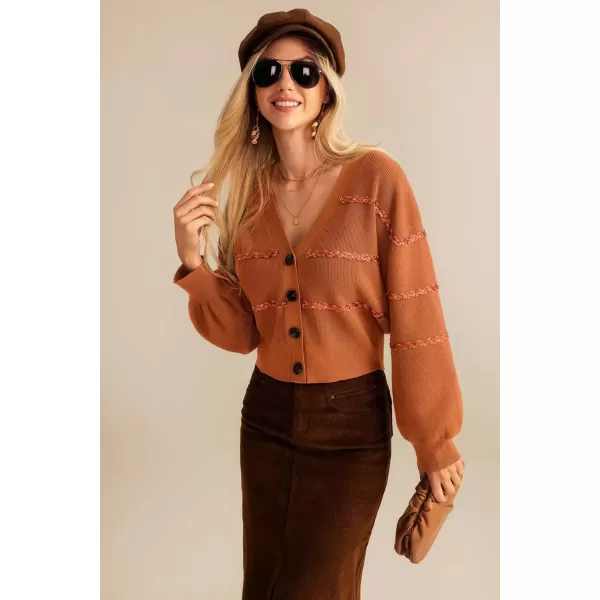 imageGRACE KARIN Cardigan Sweaters for Women Open Front 2024 Fall Sequin Long Lantern Sleeve Oversized Cropped Chunky OutwearOrange