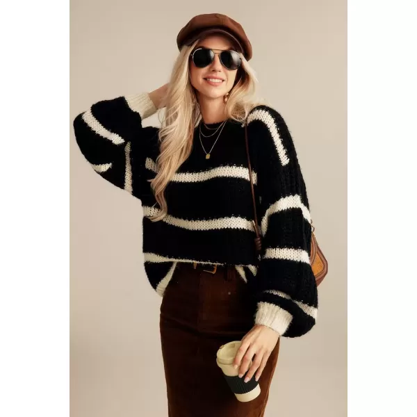 imageGRACE KARIN Sweaters for Women 2024 Crewneck Striped Fall Winter Knitted Pullover Tops Soft SweaterBlack