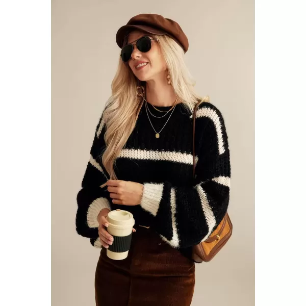 imageGRACE KARIN Sweaters for Women 2024 Crewneck Striped Fall Winter Knitted Pullover Tops Soft SweaterBlack