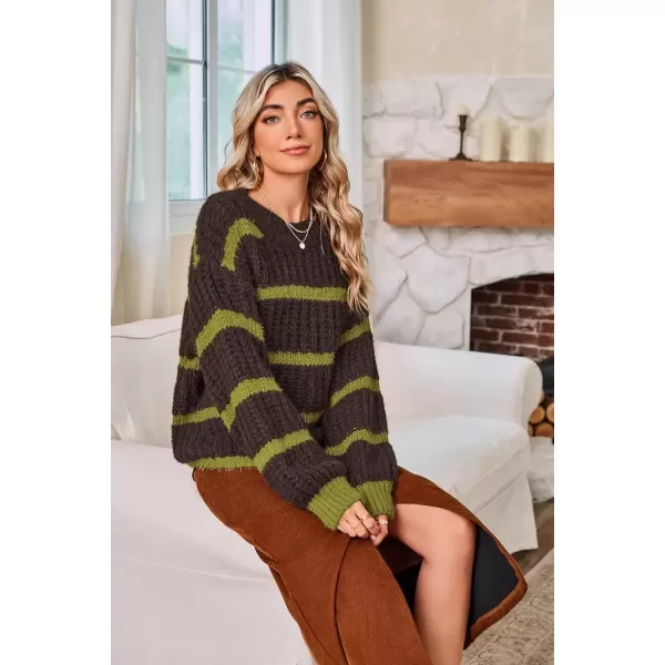 imageGRACE KARIN Sweaters for Women 2024 Crewneck Striped Fall Winter Knitted Pullover Tops Soft SweaterBrown