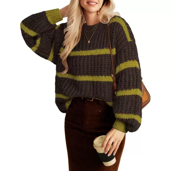 imageGRACE KARIN Sweaters for Women 2024 Crewneck Striped Fall Winter Knitted Pullover Tops Soft SweaterBrown