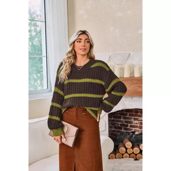 imageGRACE KARIN Sweaters for Women 2024 Crewneck Striped Fall Winter Knitted Pullover Tops Soft SweaterBrown