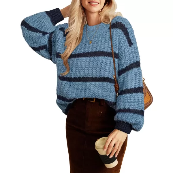 imageGRACE KARIN Sweaters for Women 2024 Crewneck Striped Fall Winter Knitted Pullover Tops Soft SweaterDark Blue