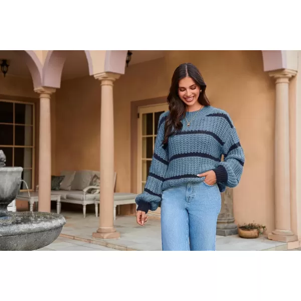 imageGRACE KARIN Sweaters for Women 2024 Crewneck Striped Fall Winter Knitted Pullover Tops Soft SweaterDark Blue