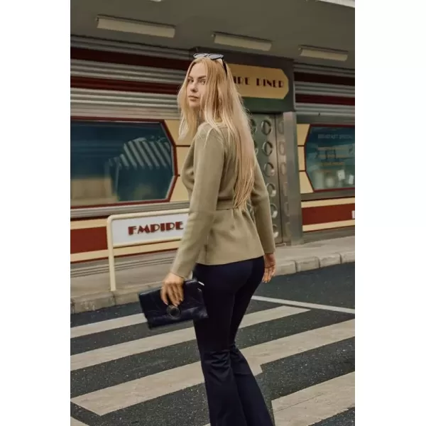 imageGRACE KARIN Women Business Cropped Blazer Cardigan Long Sleeve Open Front Knit Sweater Jacket Shrug for Fall with BeltCamel