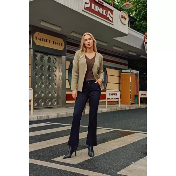 imageGRACE KARIN Women Business Cropped Blazer Cardigan Long Sleeve Open Front Knit Sweater Jacket Shrug for Fall with BeltCamel