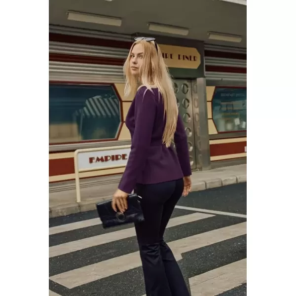 imageGRACE KARIN Women Business Cropped Blazer Cardigan Long Sleeve Open Front Knit Sweater Jacket Shrug for Fall with BeltDark Purple