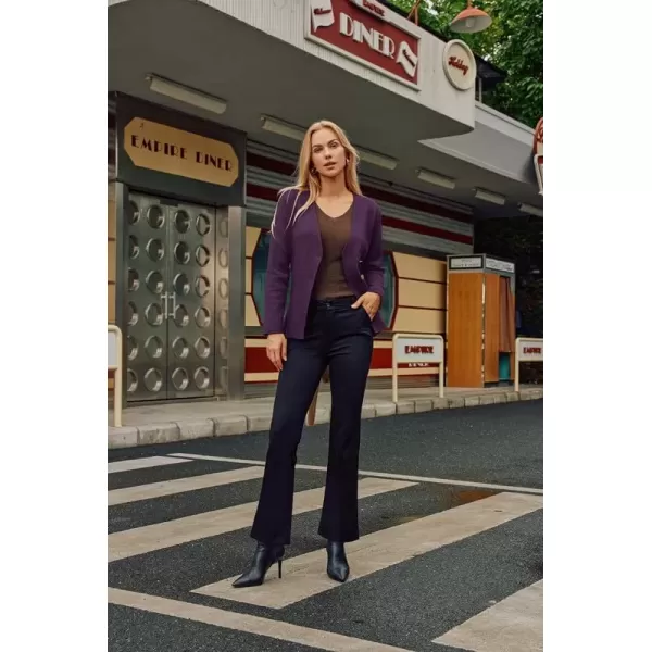 imageGRACE KARIN Women Business Cropped Blazer Cardigan Long Sleeve Open Front Knit Sweater Jacket Shrug for Fall with BeltDark Purple