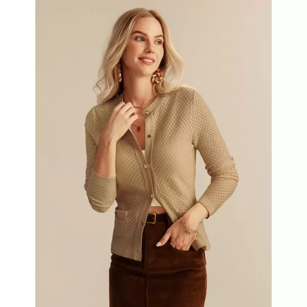 imageGRACE KARIN Womens 2024 Cardigan Sweaters Dressy Long Sleeve Button Down Sweater Jacket Open Front Sweater with PocketsKhaki