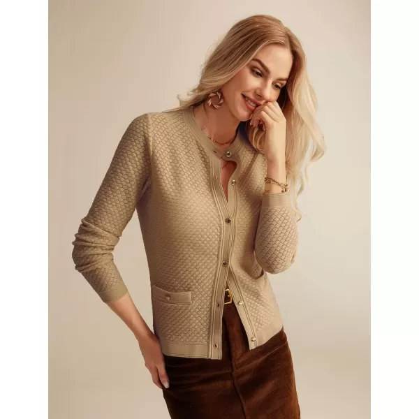 imageGRACE KARIN Womens 2024 Cardigan Sweaters Dressy Long Sleeve Button Down Sweater Jacket Open Front Sweater with PocketsKhaki