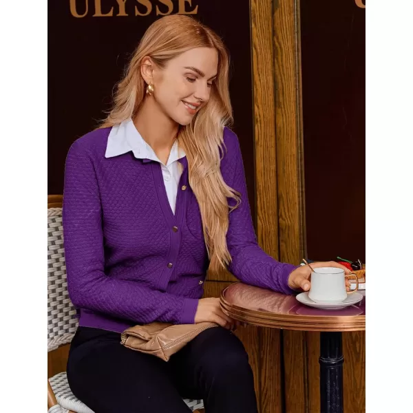 imageGRACE KARIN Womens 2024 Cardigan Sweaters Dressy Long Sleeve Button Down Sweater Jacket Open Front Sweater with PocketsPurple