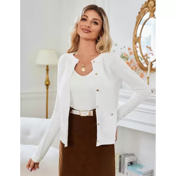 imageGRACE KARIN Womens 2024 Cardigan Sweaters Dressy Long Sleeve Button Down Sweater Jacket Open Front Sweater with PocketsWhite