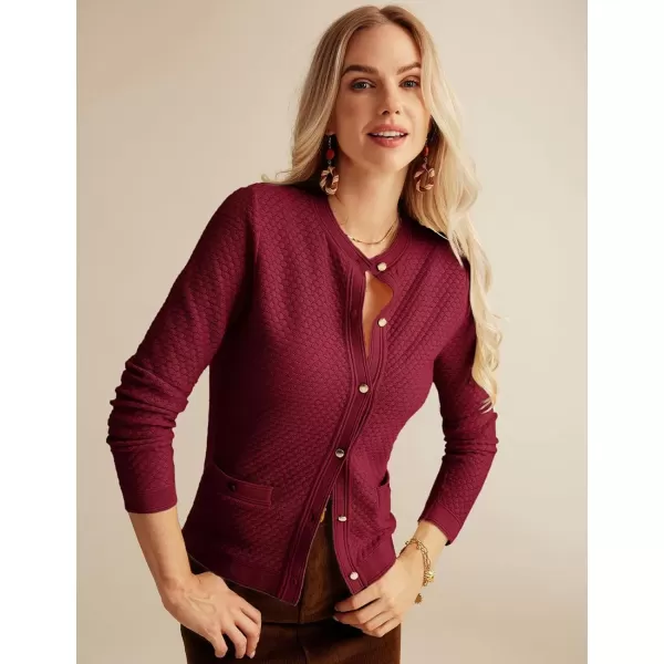 imageGRACE KARIN Womens 2024 Cardigan Sweaters Dressy Long Sleeve Button Down Sweater Jacket Open Front Sweater with PocketsWine Red