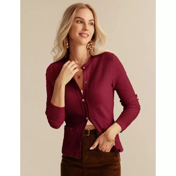 imageGRACE KARIN Womens 2024 Cardigan Sweaters Dressy Long Sleeve Button Down Sweater Jacket Open Front Sweater with PocketsWine Red