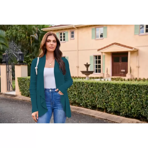 imageGRACE KARIN Womens 2024 Draped Irregular Hem Open Front Long Cardigan Casual Long Sleeve Soft Knitted SweaterBlue Green