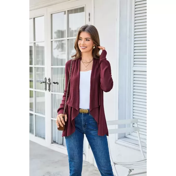 imageGRACE KARIN Womens 2024 Draped Irregular Hem Open Front Long Cardigan Casual Long Sleeve Soft Knitted SweaterDark Wine