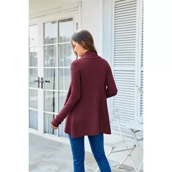 imageGRACE KARIN Womens 2024 Draped Irregular Hem Open Front Long Cardigan Casual Long Sleeve Soft Knitted SweaterDark Wine