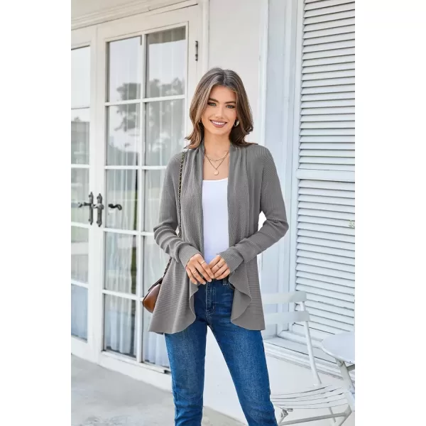 imageGRACE KARIN Womens 2024 Draped Irregular Hem Open Front Long Cardigan Casual Long Sleeve Soft Knitted SweaterLight Grey