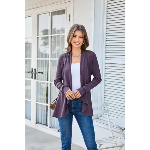 imageGRACE KARIN Womens 2024 Draped Irregular Hem Open Front Long Cardigan Casual Long Sleeve Soft Knitted SweaterPurple