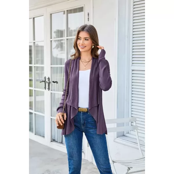 imageGRACE KARIN Womens 2024 Draped Irregular Hem Open Front Long Cardigan Casual Long Sleeve Soft Knitted SweaterPurple