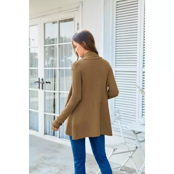 imageGRACE KARIN Womens 2024 Draped Irregular Hem Open Front Long Cardigan Casual Long Sleeve Soft Knitted SweaterRed Brown