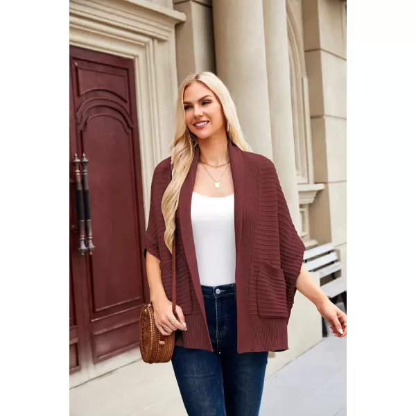 imageGRACE KARIN Womens 2024 Fall Batwing Sleeve Open Front Cardigan Draped Knitted Shrug Sweater with PocketDark Wine