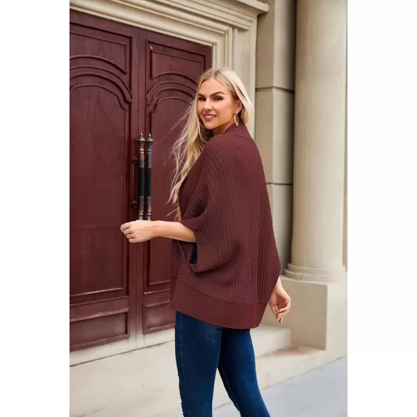 imageGRACE KARIN Womens 2024 Fall Batwing Sleeve Open Front Cardigan Draped Knitted Shrug Sweater with PocketDark Wine