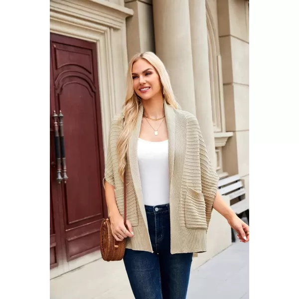 imageGRACE KARIN Womens 2024 Fall Batwing Sleeve Open Front Cardigan Draped Knitted Shrug Sweater with PocketGray Apricot