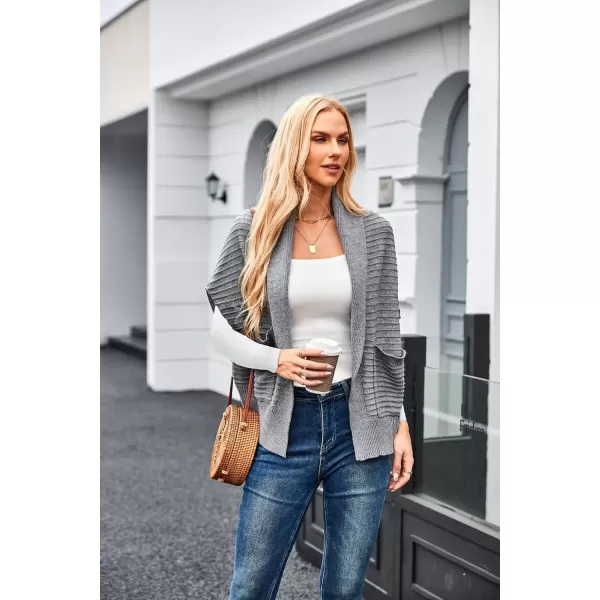 imageGRACE KARIN Womens 2024 Fall Batwing Sleeve Open Front Cardigan Draped Knitted Shrug Sweater with PocketLight Gray