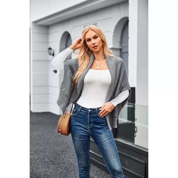 imageGRACE KARIN Womens 2024 Fall Batwing Sleeve Open Front Cardigan Draped Knitted Shrug Sweater with PocketLight Gray