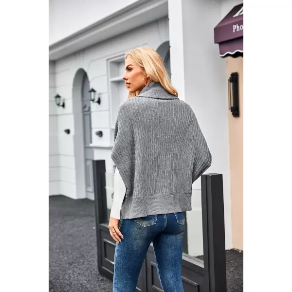 imageGRACE KARIN Womens 2024 Fall Batwing Sleeve Open Front Cardigan Draped Knitted Shrug Sweater with PocketLight Gray