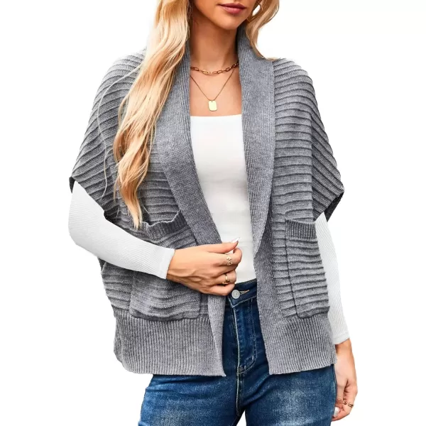 imageGRACE KARIN Womens 2024 Fall Batwing Sleeve Open Front Cardigan Draped Knitted Shrug Sweater with PocketLight Gray