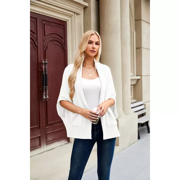 imageGRACE KARIN Womens 2024 Fall Batwing Sleeve Open Front Cardigan Draped Knitted Shrug Sweater with PocketWhite