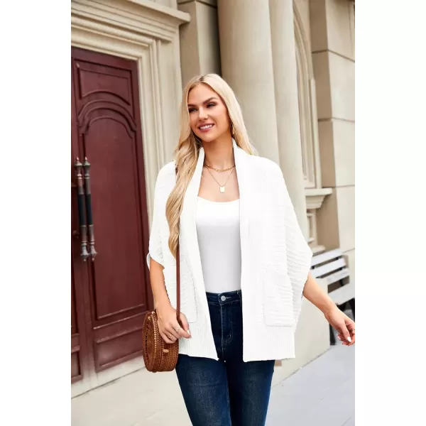 imageGRACE KARIN Womens 2024 Fall Batwing Sleeve Open Front Cardigan Draped Knitted Shrug Sweater with PocketWhite