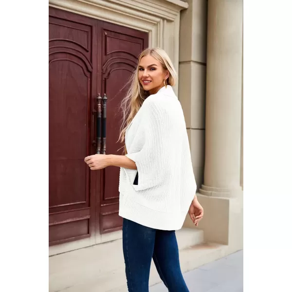 imageGRACE KARIN Womens 2024 Fall Batwing Sleeve Open Front Cardigan Draped Knitted Shrug Sweater with PocketWhite