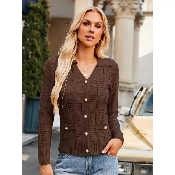 imageGRACE KARIN Womens 2024 Knit Cropped Cardigan Sweaters Long Sleeve Open Front Button Down V Neck Tweed Jacket CardiganBrown