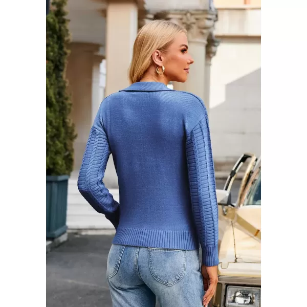 imageGRACE KARIN Womens 2024 Knit Cropped Cardigan Sweaters Long Sleeve Open Front Button Down V Neck Tweed Jacket CardiganNavy Blue