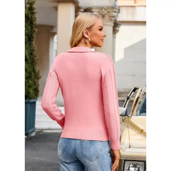 imageGRACE KARIN Womens 2024 Knit Cropped Cardigan Sweaters Long Sleeve Open Front Button Down V Neck Tweed Jacket CardiganPink