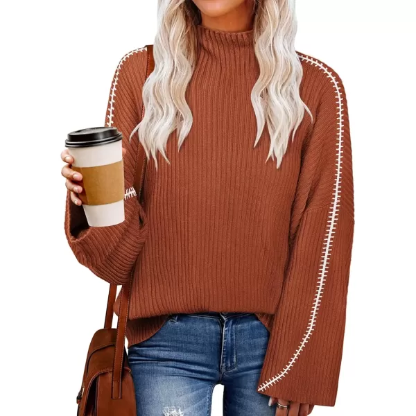 imageGRACE KARIN Womens 2024 Oversized Turtleneck Pullover Sweaters Casual Long Sleeve Knitted Loose Slouchy Jumper TopsMaroon Red