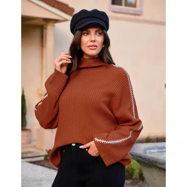 imageGRACE KARIN Womens 2024 Oversized Turtleneck Pullover Sweaters Casual Long Sleeve Knitted Loose Slouchy Jumper TopsMaroon Red