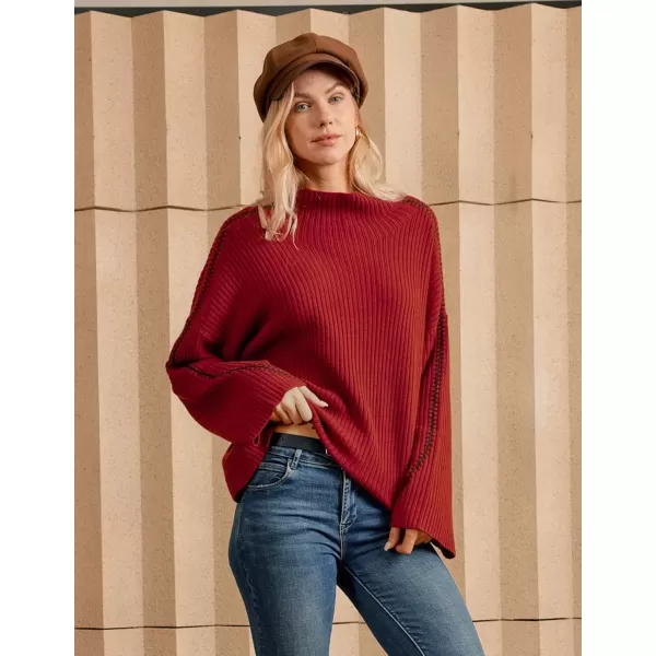 imageGRACE KARIN Womens 2024 Oversized Turtleneck Pullover Sweaters Casual Long Sleeve Knitted Loose Slouchy Jumper TopsWine Red