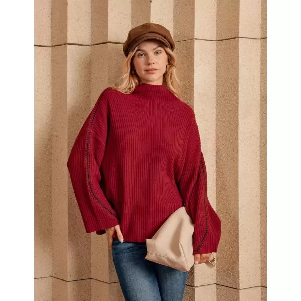 imageGRACE KARIN Womens 2024 Oversized Turtleneck Pullover Sweaters Casual Long Sleeve Knitted Loose Slouchy Jumper TopsWine Red