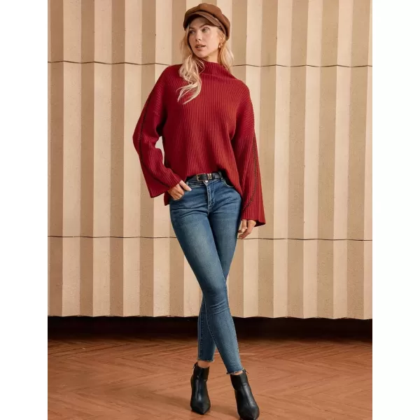 imageGRACE KARIN Womens 2024 Oversized Turtleneck Pullover Sweaters Casual Long Sleeve Knitted Loose Slouchy Jumper TopsWine Red