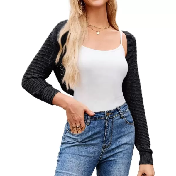 imageGRACE KARIN Womens Cropped Bolero Shrug Cardigans Sweater Spring Summer Lightweight Long Sleeve Open Front Crochet Knit TopsBlack