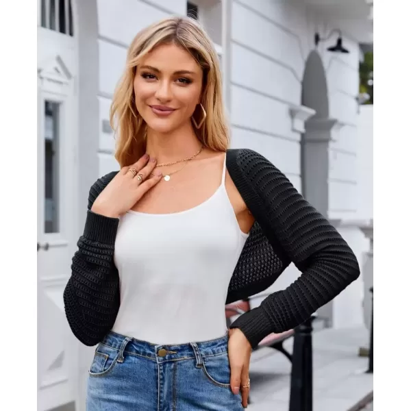 imageGRACE KARIN Womens Cropped Bolero Shrug Cardigans Sweater Spring Summer Lightweight Long Sleeve Open Front Crochet Knit TopsBlack