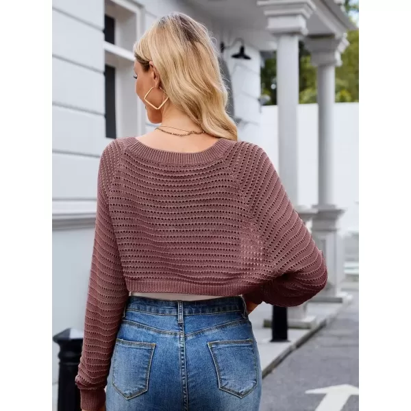 imageGRACE KARIN Womens Cropped Bolero Shrug Cardigans Sweater Spring Summer Lightweight Long Sleeve Open Front Crochet Knit TopsDark Purple