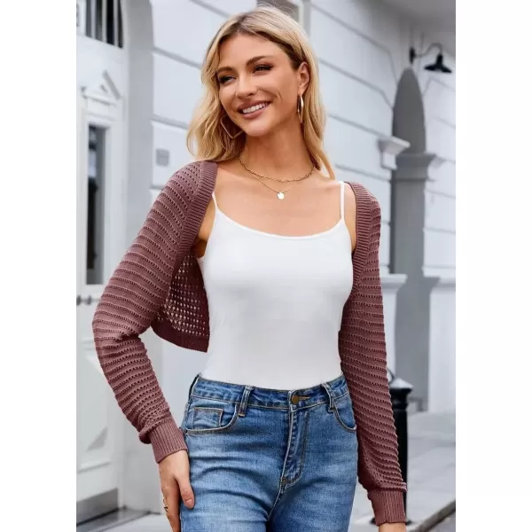 imageGRACE KARIN Womens Cropped Bolero Shrug Cardigans Sweater Spring Summer Lightweight Long Sleeve Open Front Crochet Knit TopsDark Purple