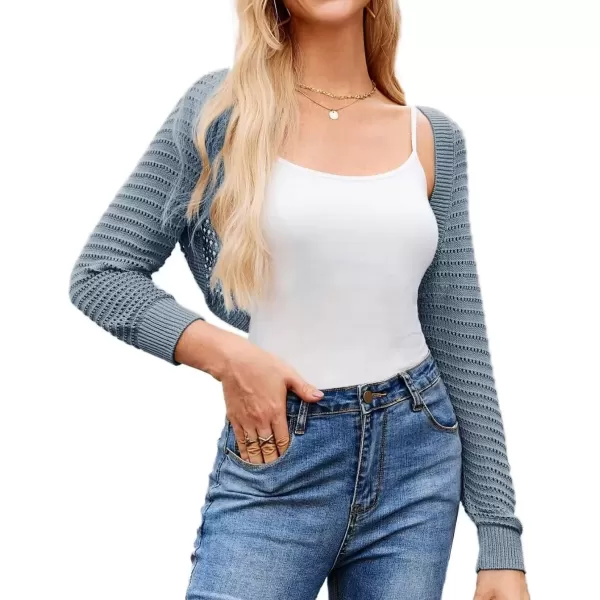 imageGRACE KARIN Womens Cropped Bolero Shrug Cardigans Sweater Spring Summer Lightweight Long Sleeve Open Front Crochet Knit TopsGray Blue