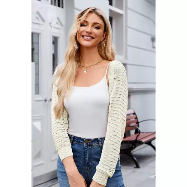 imageGRACE KARIN Womens Cropped Bolero Shrug Cardigans Sweater Spring Summer Lightweight Long Sleeve Open Front Crochet Knit TopsWhite